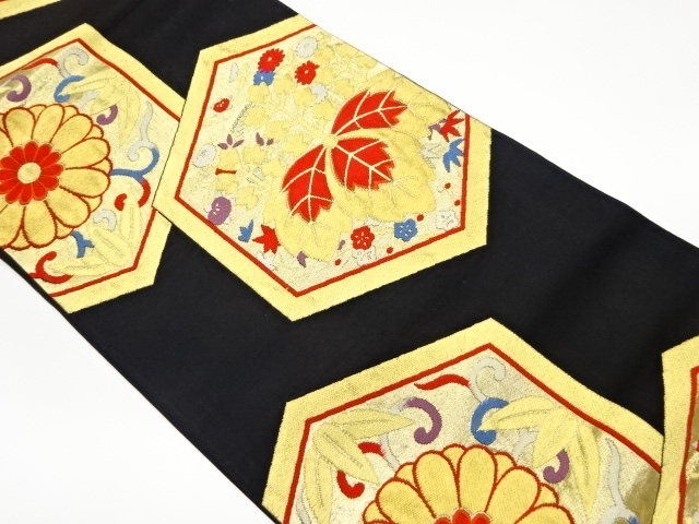JAPANESE KIMONO / VINTAGE FUKURO OBI / WOVEN FLOWER & KIKU ARABESQUE